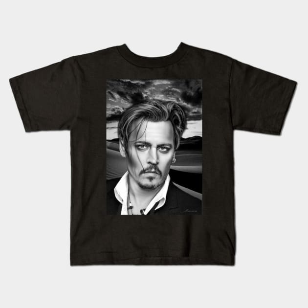 Jonny Portrait Illustration Support Depp Trail Digital Art Kids T-Shirt by Relaxing Art Shop